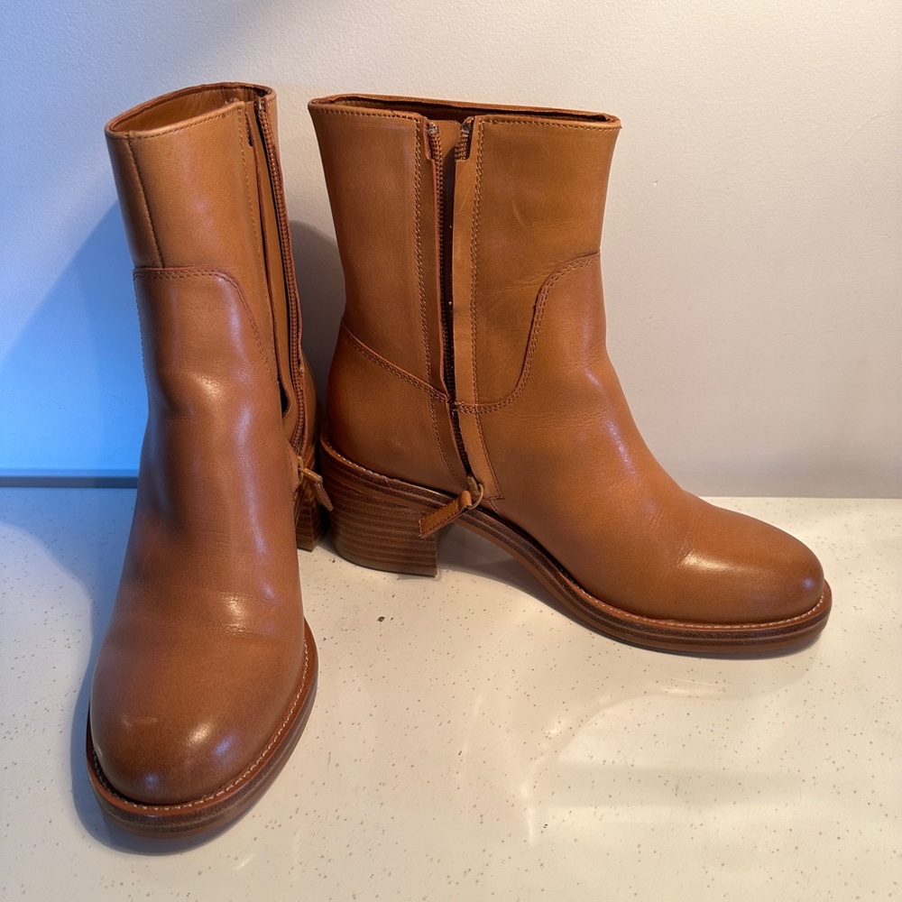 J Crew Stacked Heel Ankle Boot. Burnished sand leather. 6.5M